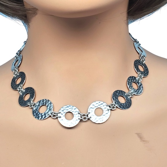 Sterling Silver Hammered Circular Link Necklace #20784 - Picture 10 of 10